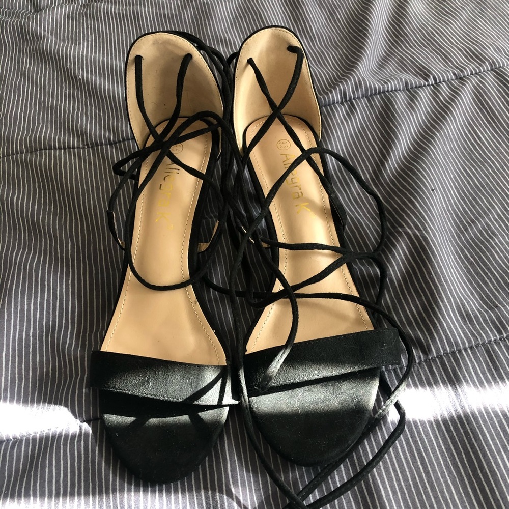 Allegra K Black Strappy High Heels